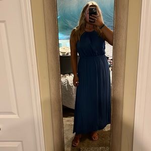 Silky Blue Halter Maxi Dress
